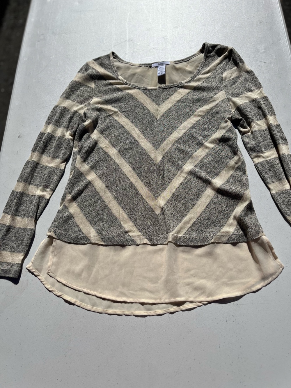 Bar III Gray and Cream Chevron Knit Top
